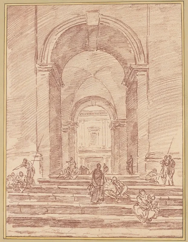 Figures In A Roman Arcade Wall Art by Hubert Robert - High-Resolution Digital Print