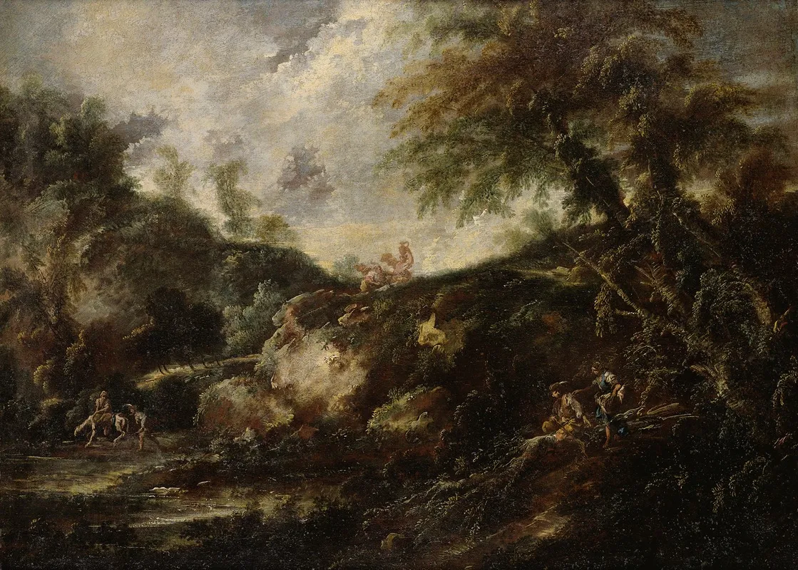 Figures In A Wooded Landscape 2 Wall Art by Giovanni Peruzzini - High-Resolution Digital Print