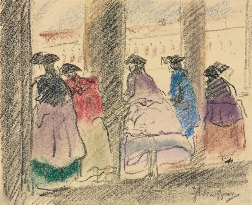 Figures In Masquerade On The Loggia Of The Ducal Palace Venice Wall Art by Italico Brass - High-Resolution Digital Print