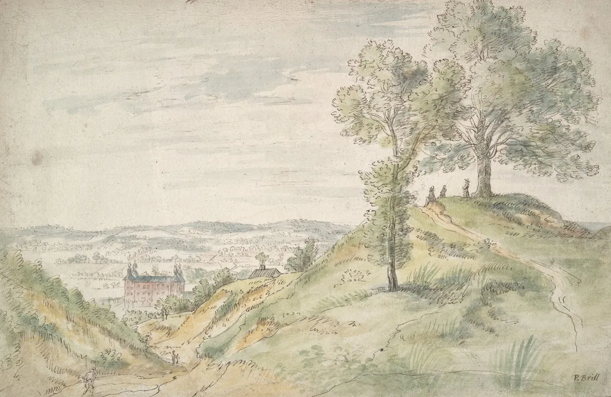 Figures On A Hill Viewing A Castle Wall Art by Circle of Gillis Neyts - High-Resolution Digital Print