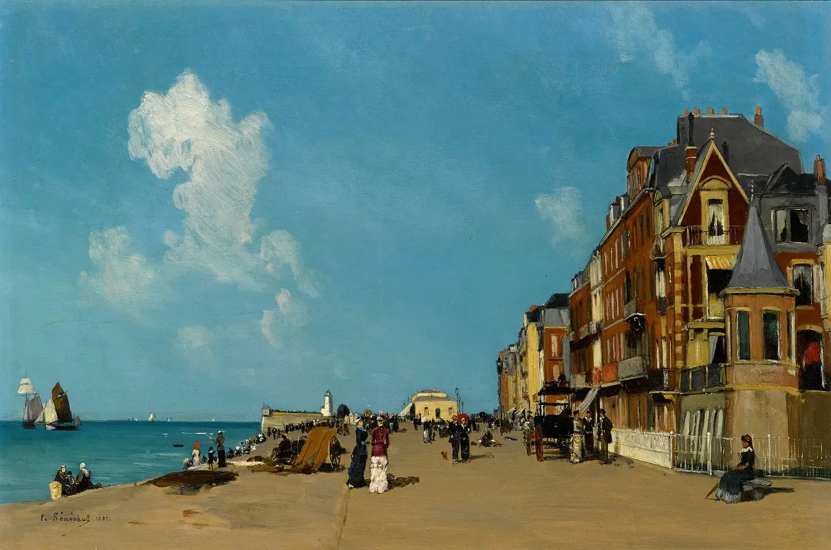 Figures On A Promenade Wall Art by Gustave-Édouard Le Sénéchal de Kerdréoret - High-Resolution Digital Print