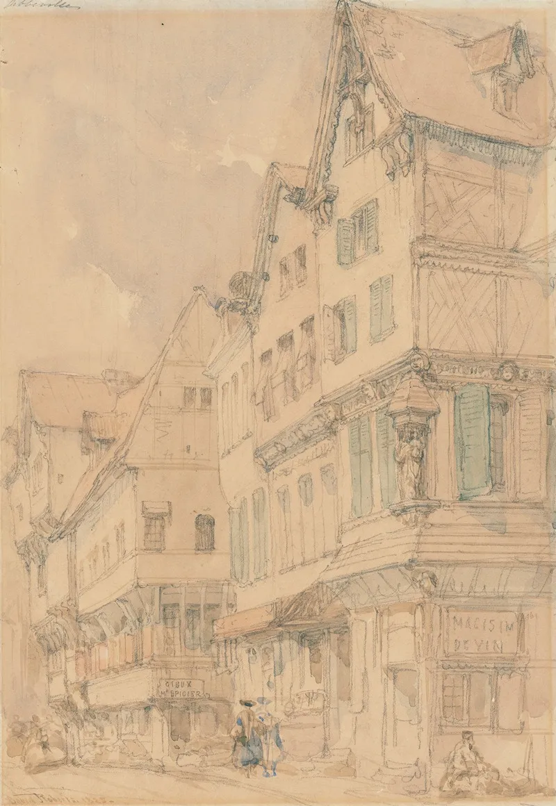 Figures On A Street In Abbeville France Wall Art by David Roberts - High-Resolution Digital Print