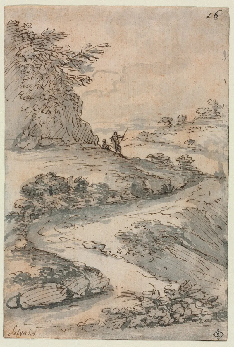Figures On A Winding Road Wall Art by Salvator Rosa - High-Resolution Digital Print