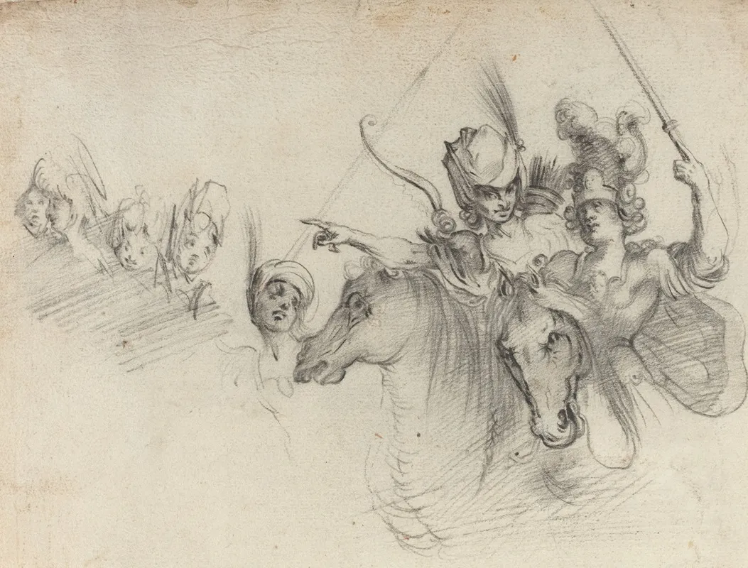 Figures On Horseback Verso Wall Art by After Jacques Bellange - High-Resolution Digital Print