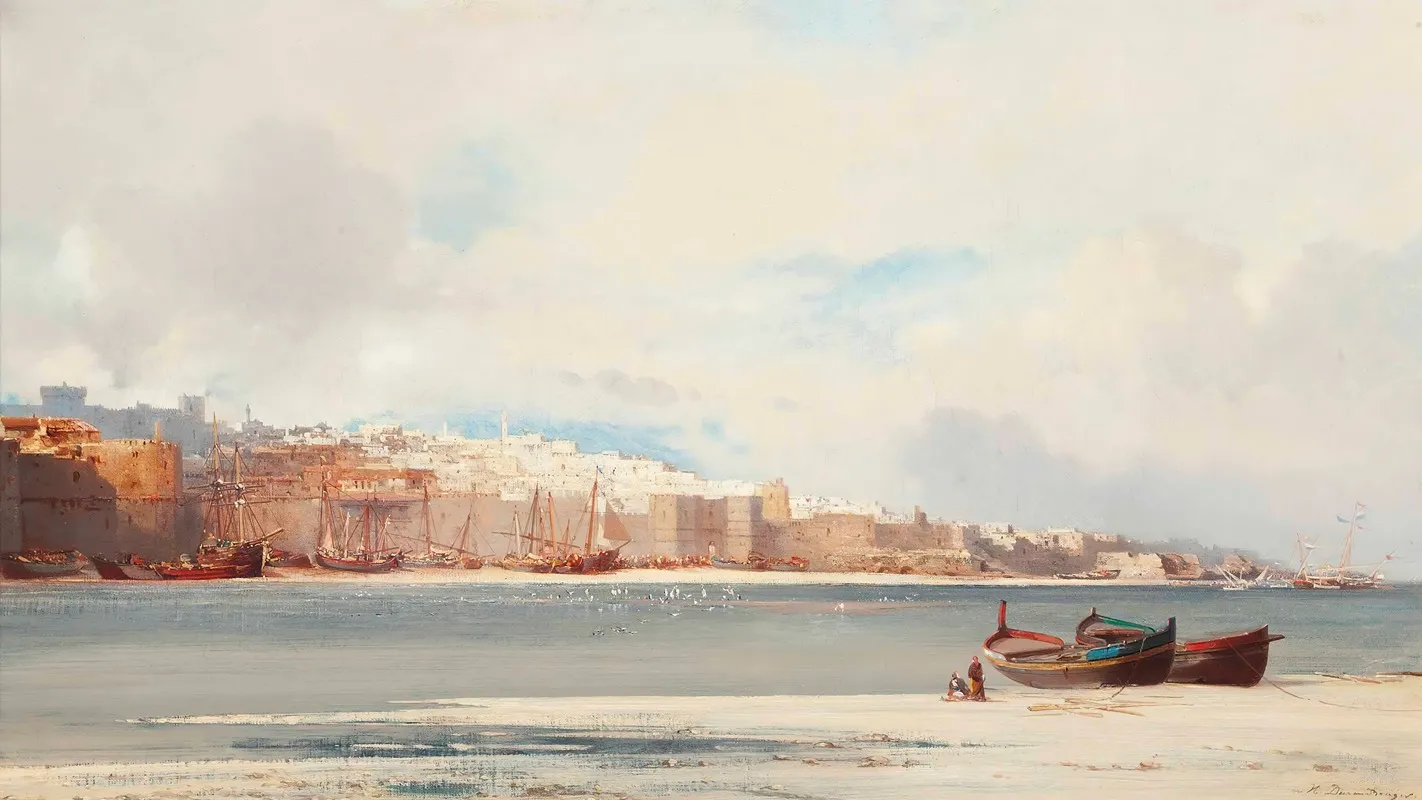 Figures On The Shore Before Rabat Morocco Wall Art by Jean-Baptiste-Henri Durand-Brager - High-Resolution Digital Print
