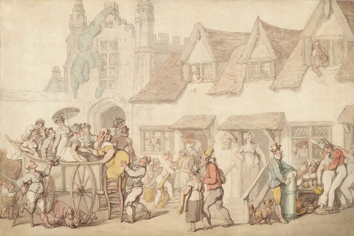 Figures Outside A Coaching Inn Wall Art by Thomas Rowlandson - High-Resolution Digital Print