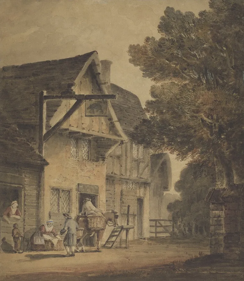 Figures Outside The Boar Inn Wall Art by Robert Dixon - High-Resolution Digital Print