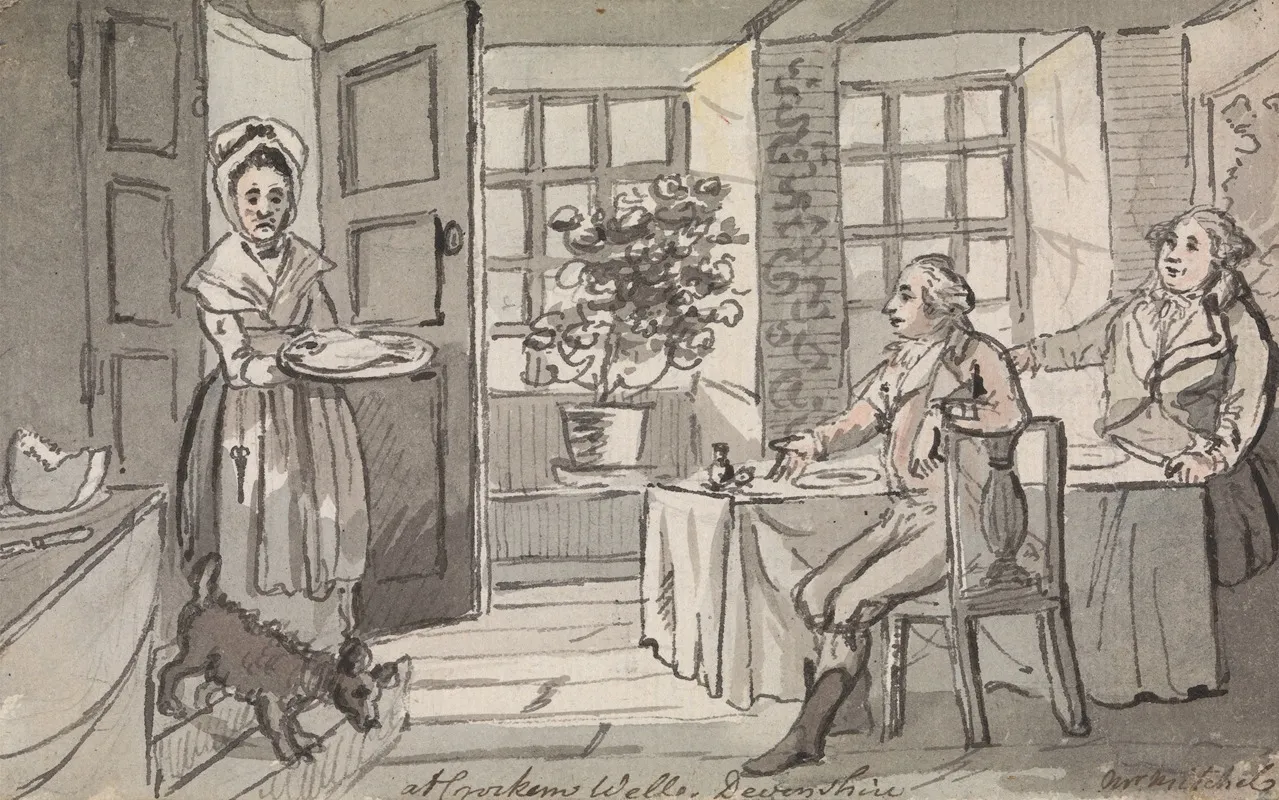 Figures Seated At A Table Being Served Food Crockem Wells Devonshire Wall Art by John Nixon - High-Resolution Digital Print