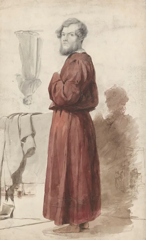 Figuurstudies Met Een Staande Man In Rode Kamerjas