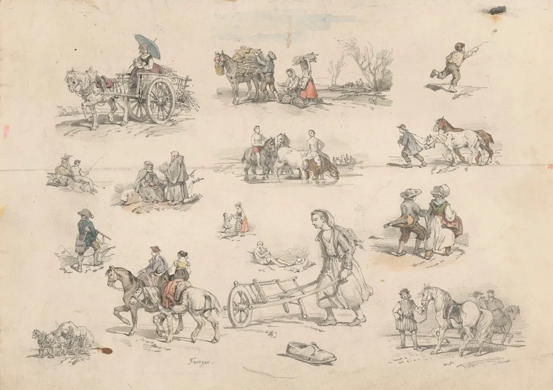 Figuurstudies Met Paarden En Wagens
