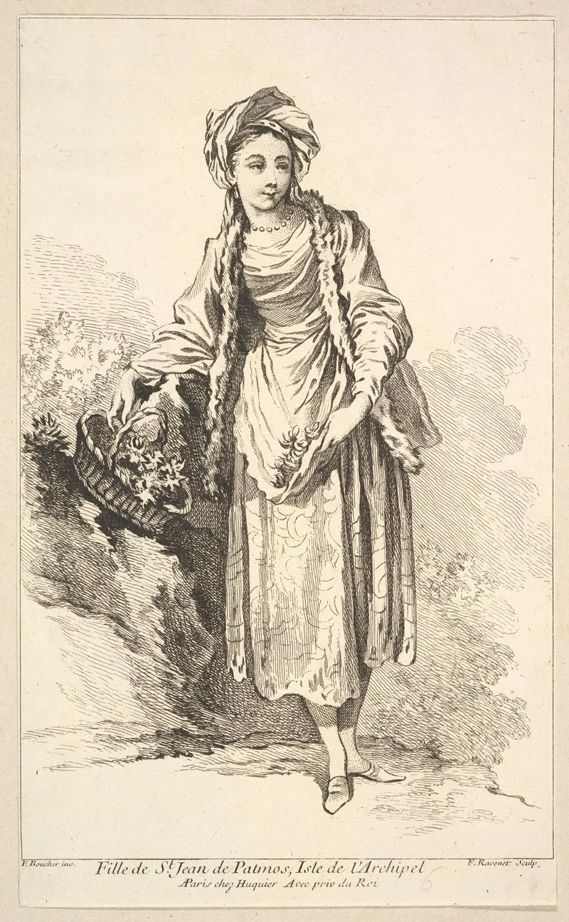 Fille De St Jean De Patmos Isle De Larchipel Plate 6 Wall Art by François Boucher - High-Resolution Digital Print