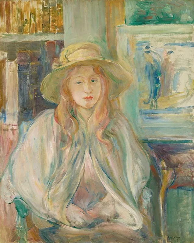 Fillette Au Chapeau De Paille Wall Art by Berthe Morisot - Canvas Print