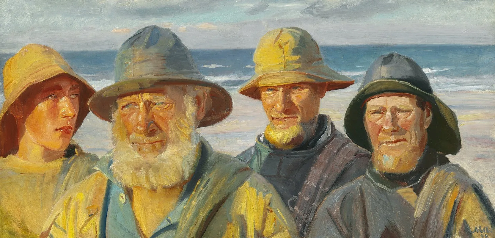Fire Fiskere I Solskin Pa Skagen Strand Wall Art by Michael Ancher - High-Resolution Digital Print