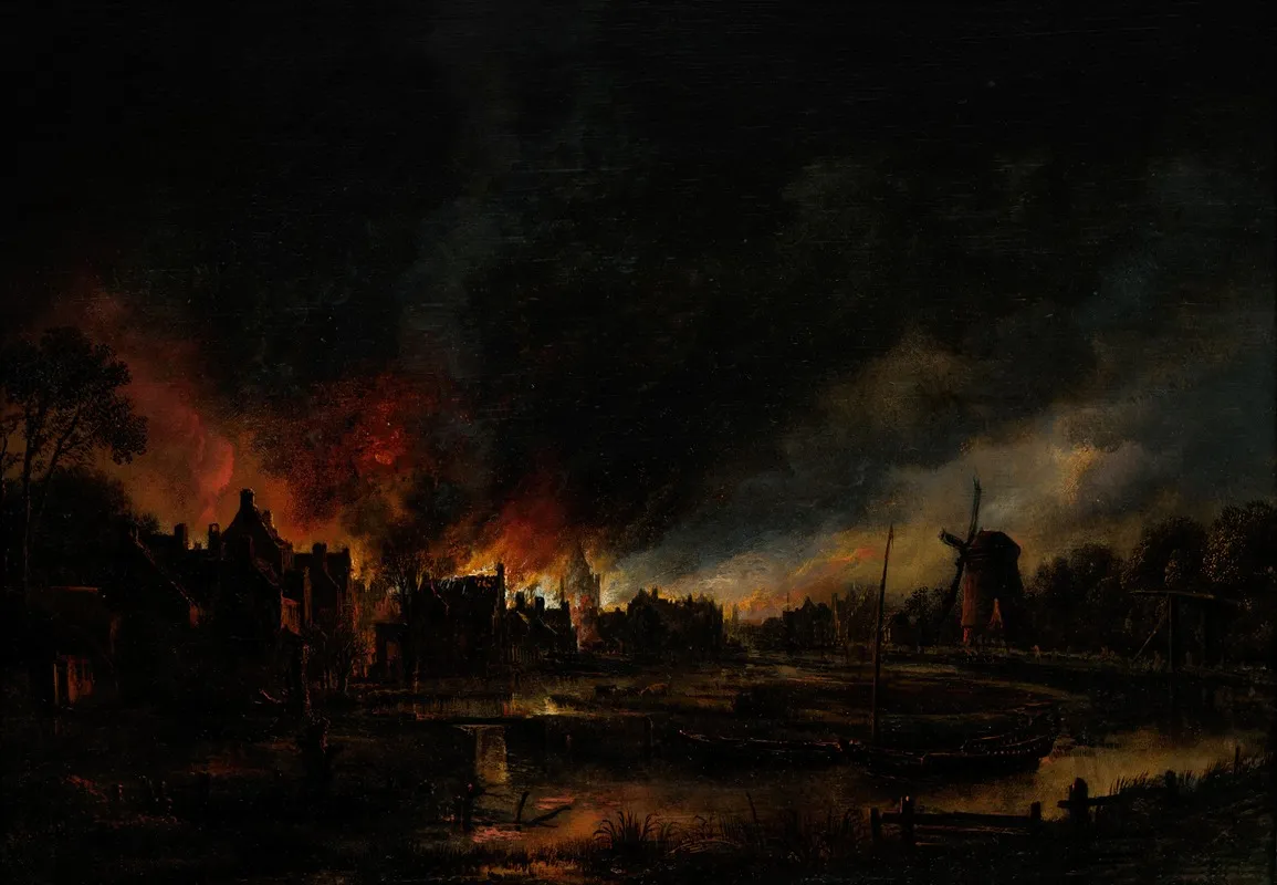 Fire In A Village At Night