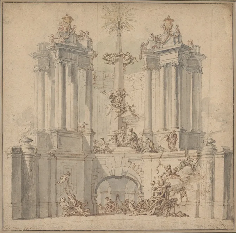 Fireworks Display For The Convalescence Of Louis Xv Wall Art by Jacques de Lajoüe - High-Resolution Digital Print