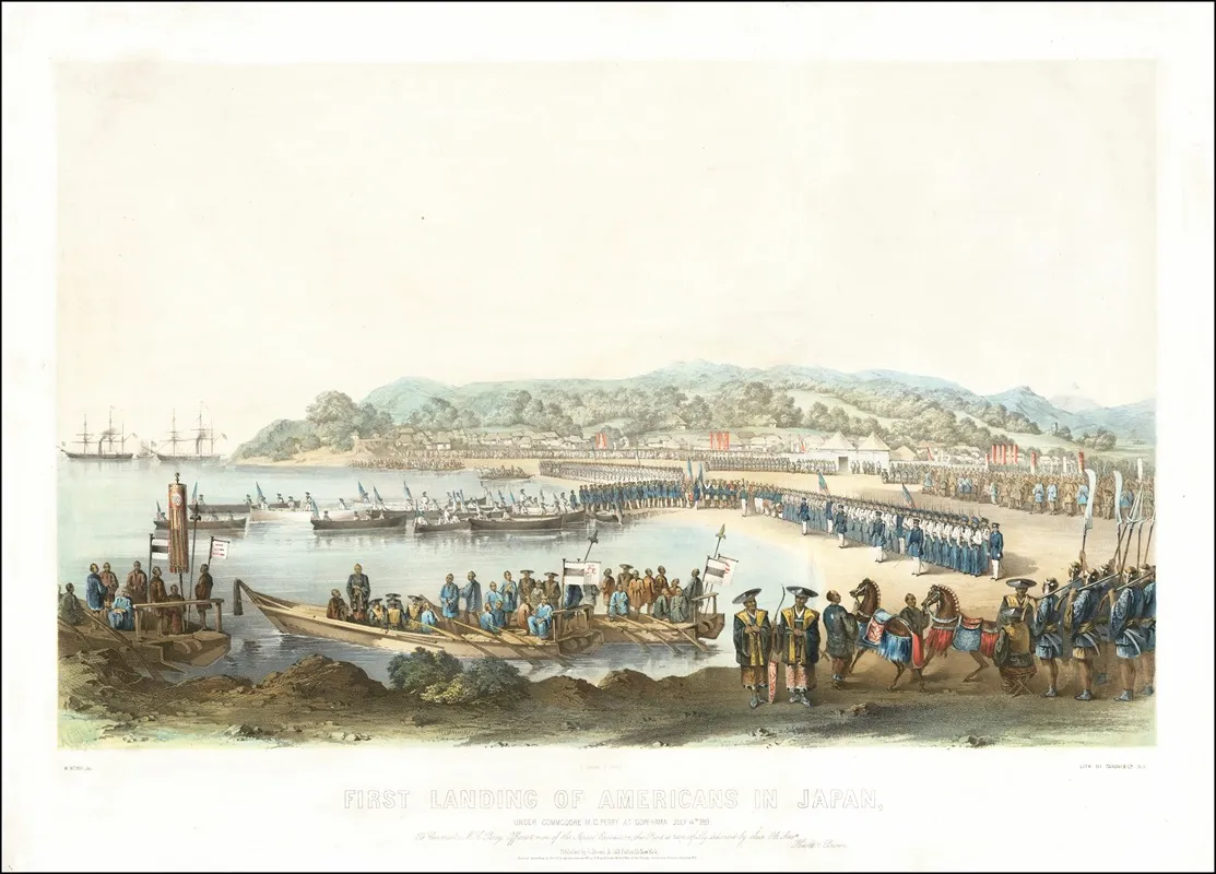 First Landing Of Americans In Japan Under Commodore M C Perry At Gore Hama July 14th 1853 2 Wall Art by Sarony, Major & Knapp Lith. - High-Resolution Digital Print