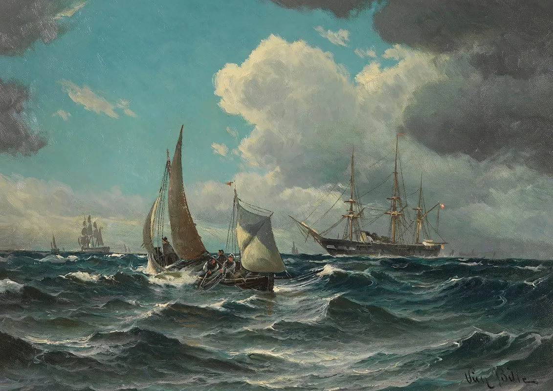 Fischerboot Und Dampfsegler Auf Bewegter See