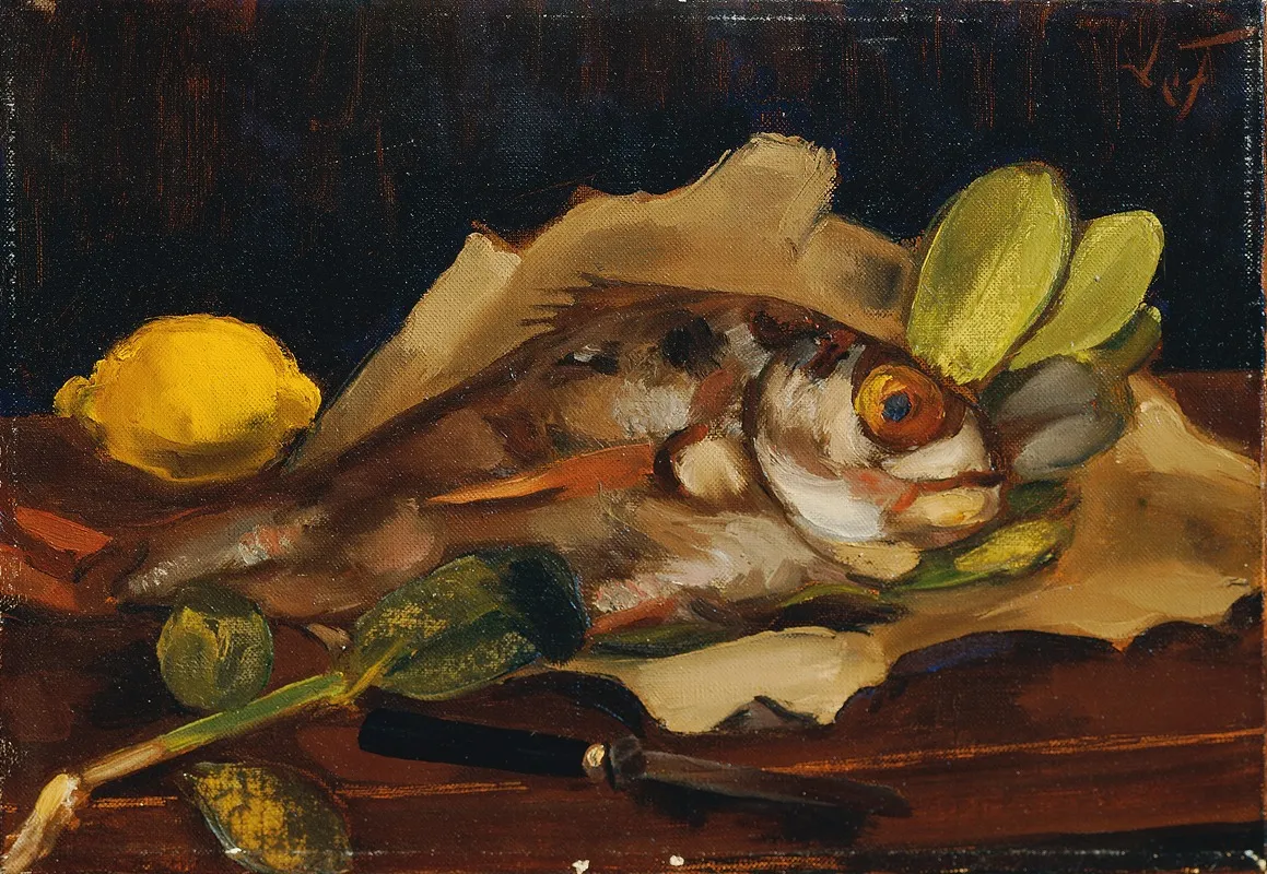 Fischstillleben Mit Zitrone Wall Art by Henri Victor Gabriel Le Fauconnier - High-Resolution Digital Print