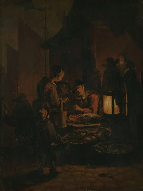 Fish Market At Night Wall Art by Egbert van der Poel - High-Resolution Digital Print