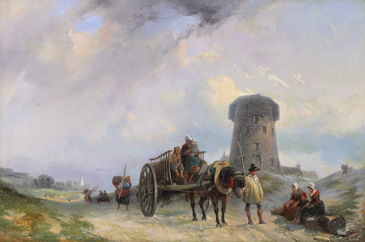 Fisherfolk On A Coastal Path By A Jersey Round Tower Wall Art by Clarkson Frederick Stanfield - High-Resolution Digital Print