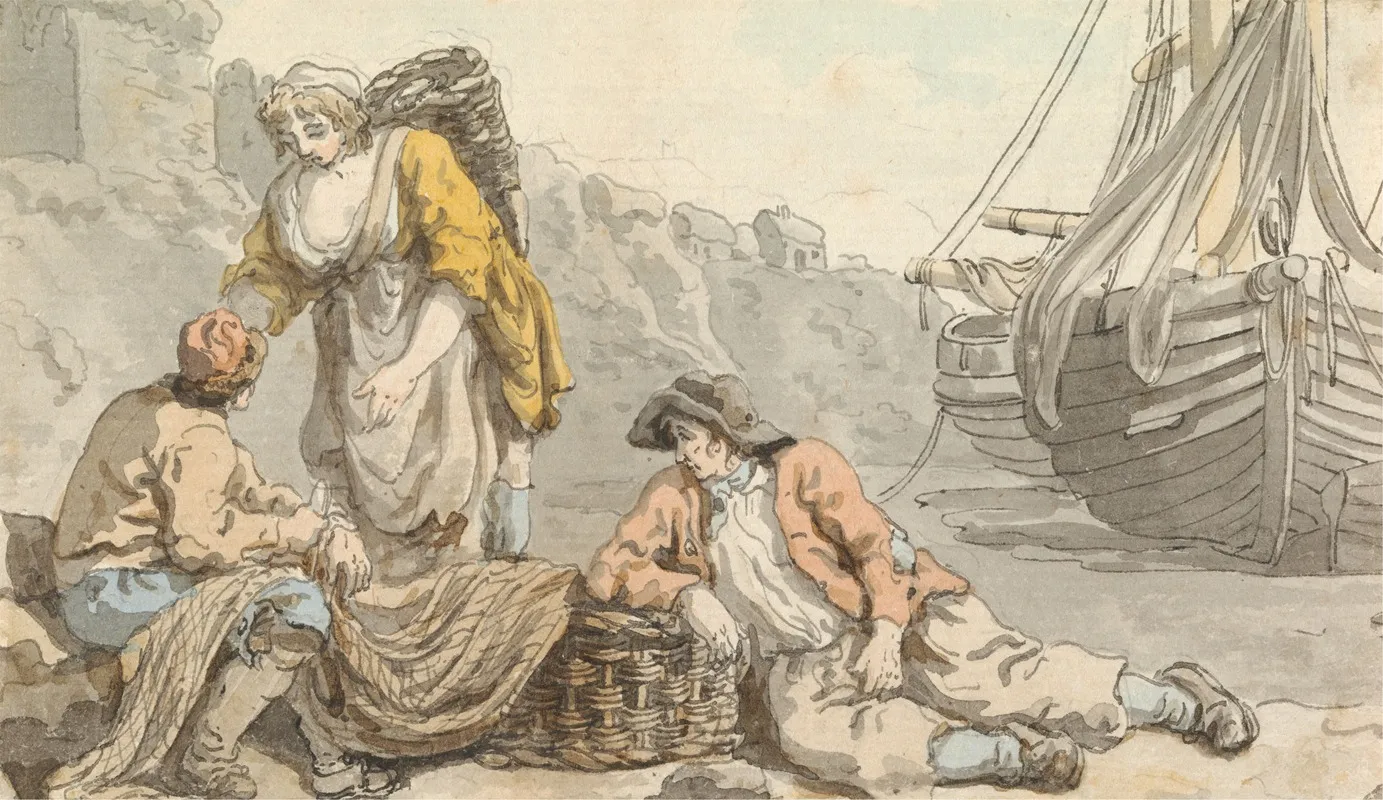 Fisherfolk With Baskets And Nets