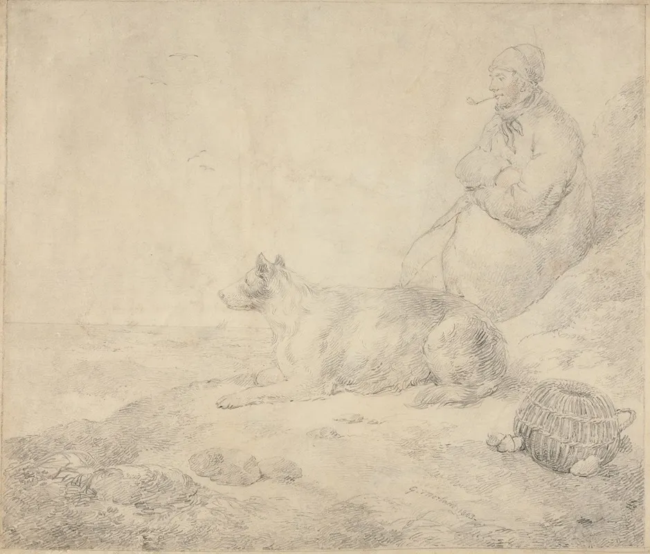 Fisherman And Dog Sitting By The Coast Wall Art by George Morland - High-Resolution Digital Print