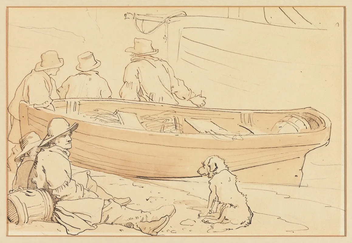 Fisherman By A Boat With A Dog