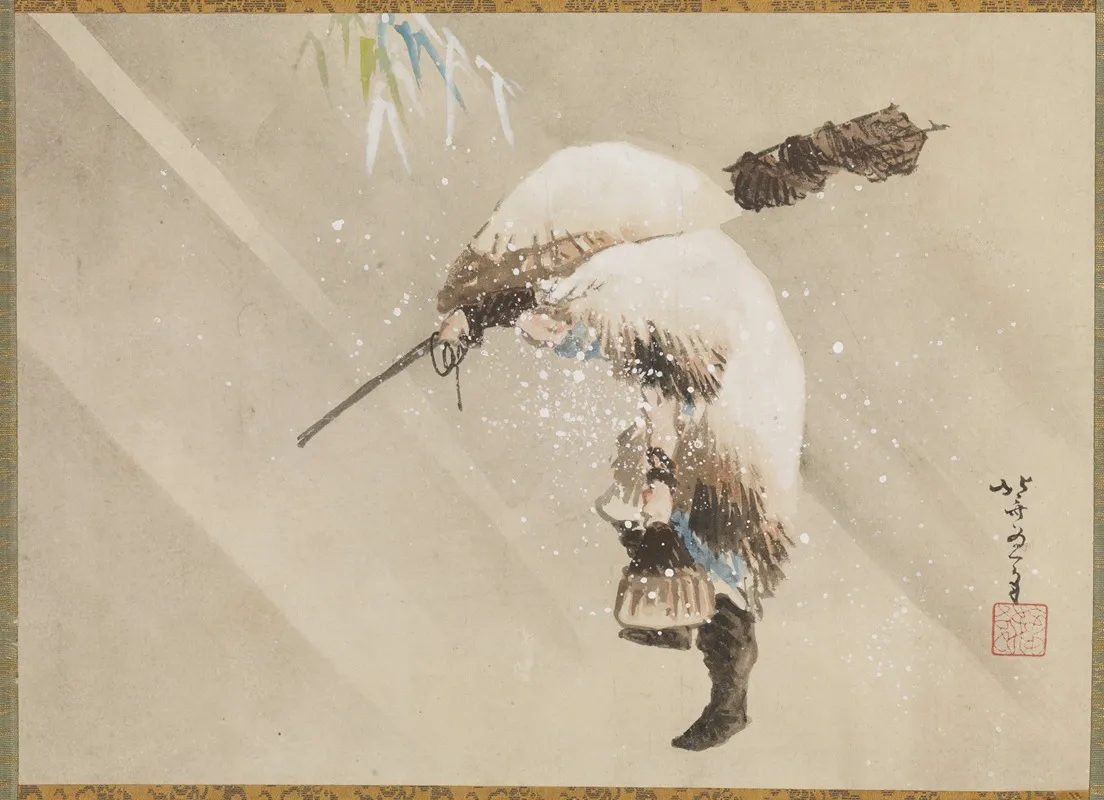 Fisherman Carrying His Net In The Snow Wall Art by Katsushika Hokusai - High-Resolution Digital Print
