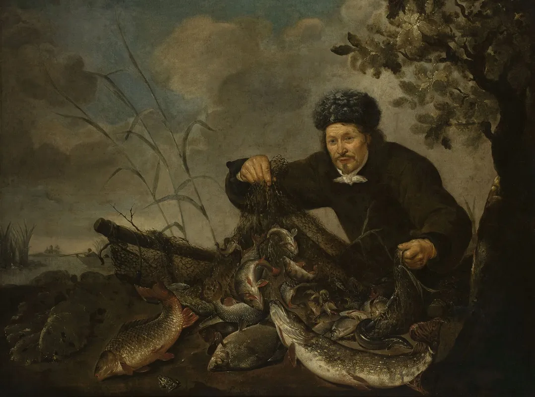 Fisherman With Fish In The Net Wall Art by Pieter van Noort - High-Resolution Digital Print