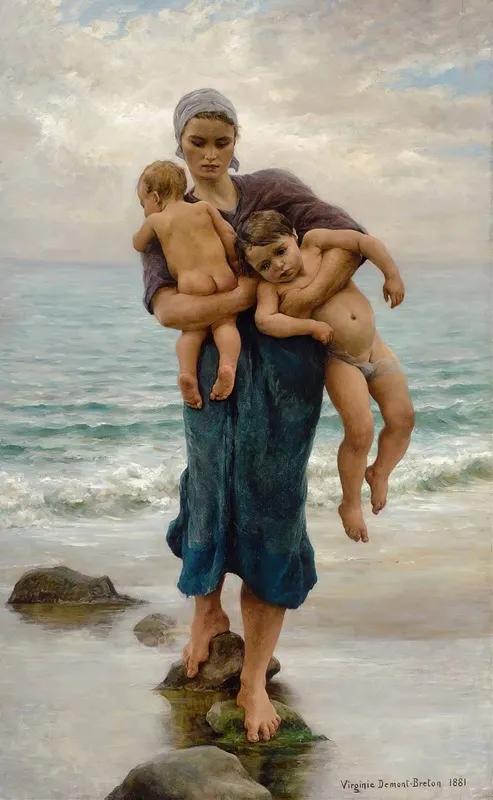 Fishermans Wife Coming To Bath Her Children