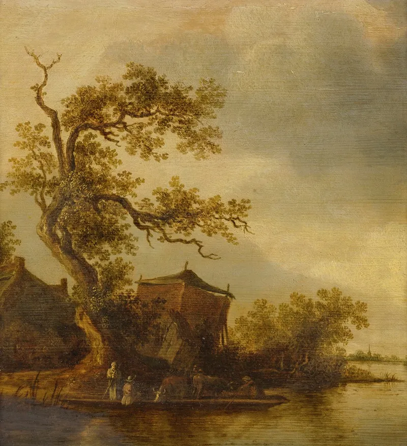 Fishermen Along A Lake With Their Cattle Wall Art by Anthonie Jansz. van der Croos - High-Resolution Digital Print