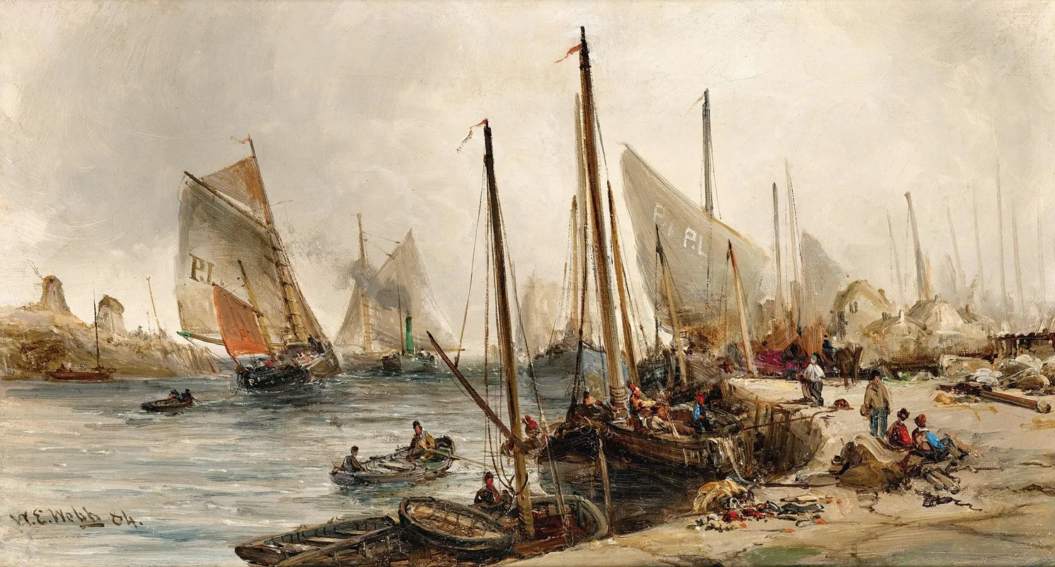 Fishermen In The Harbour Wall Art by William Edward Webb - High-Resolution Digital Print