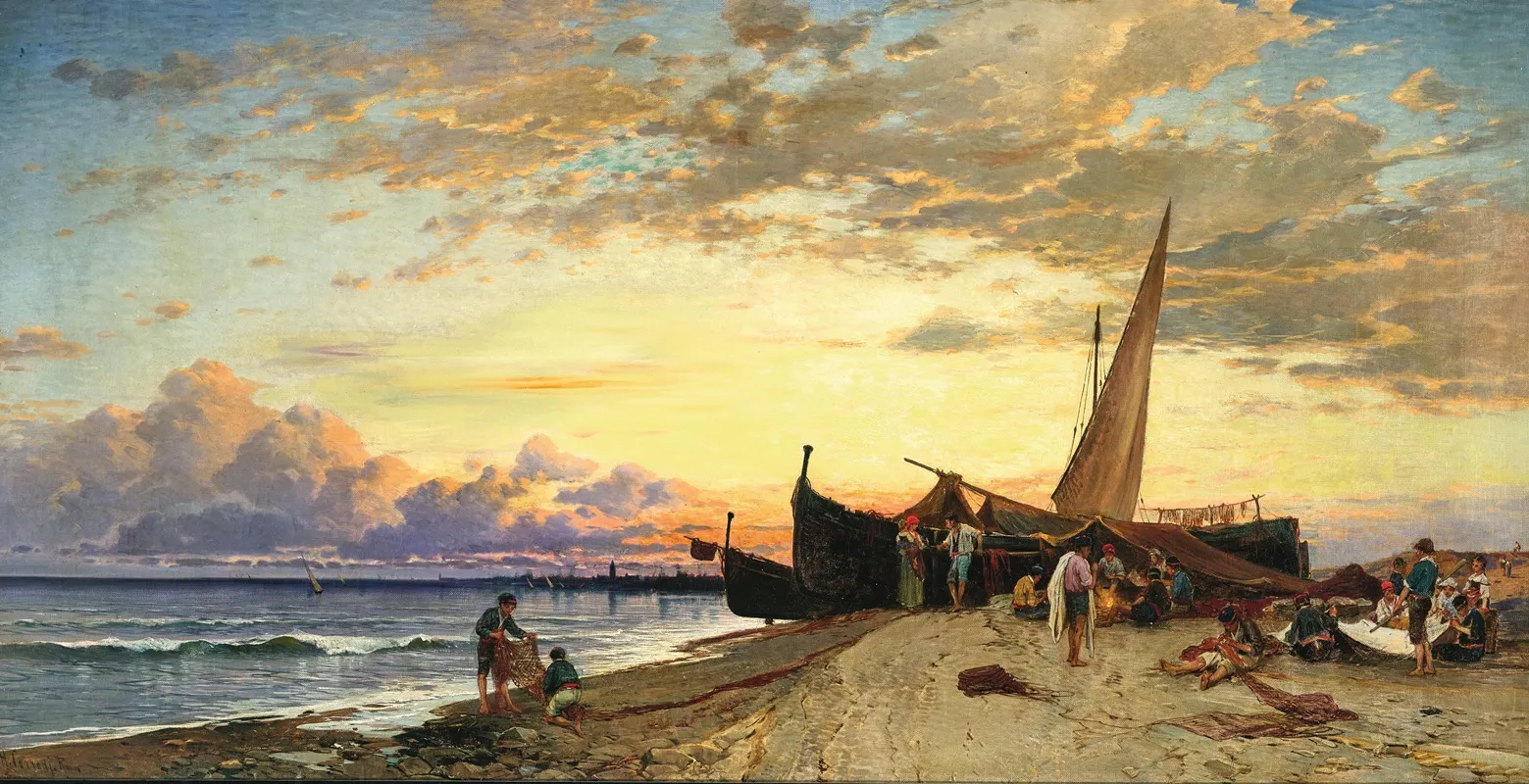 Fishermen On The Lagoon At Dusk