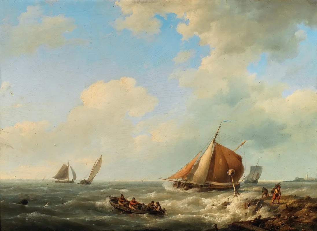 Fishermen On The Shore 2 Wall Art by Hermanus Koekkoek - High-Resolution Digital Print