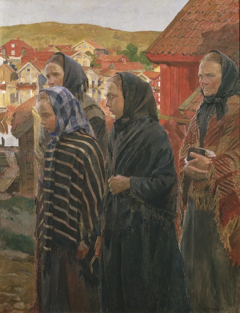 Fishermens Wives Returning From Church Wall Art by Carl Wilhelmson - High-Resolution Digital Print