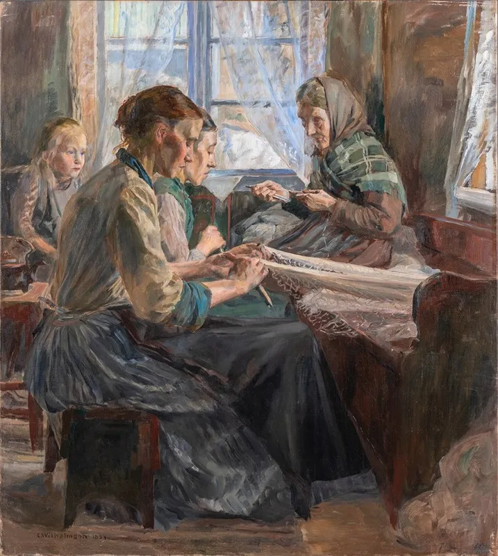 Fisherwomen Making Nets Bohuslan Wall Art by Carl Wilhelmson - High-Resolution Digital Print