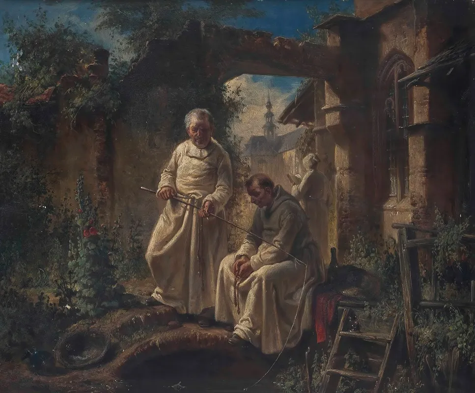 Fishing At A Monastery Wall Art by Louis Von Hagn - High-Resolution Digital Print