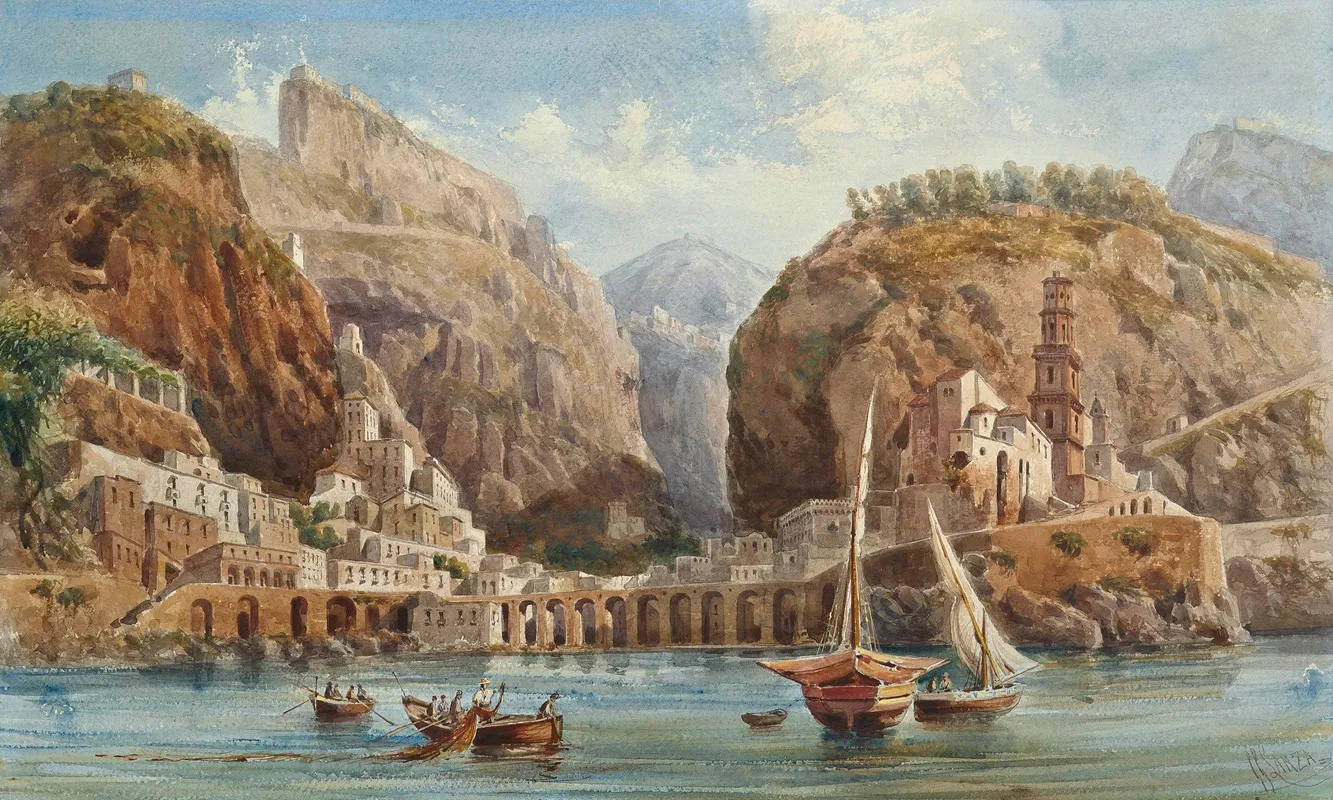 Fishing At Atrani On The Amalfi Coast Wall Art by Giovanni Lanza - High-Resolution Digital Print