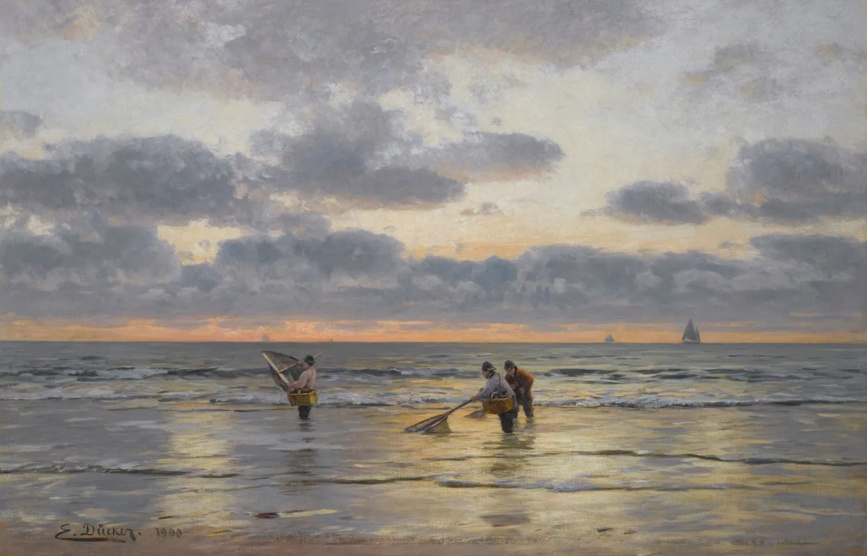 Fishing At Dawn Wall Art by Eugen Gustav Dukker - High-Resolution Digital Print