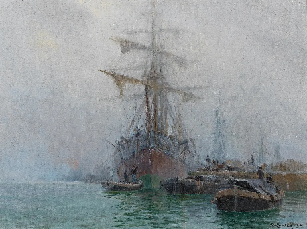 Fishing Boats By The Jetty Wall Art by August von Ramberg - High-Resolution Digital Print