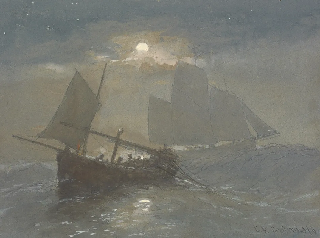 Fishing Boats In Moonlight Wall Art by George Henry Andrews - High-Resolution Digital Print
