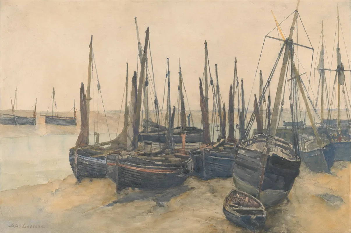 Fishing Boats Moored Wall Art by Jules Lessore - High-Resolution Digital Print