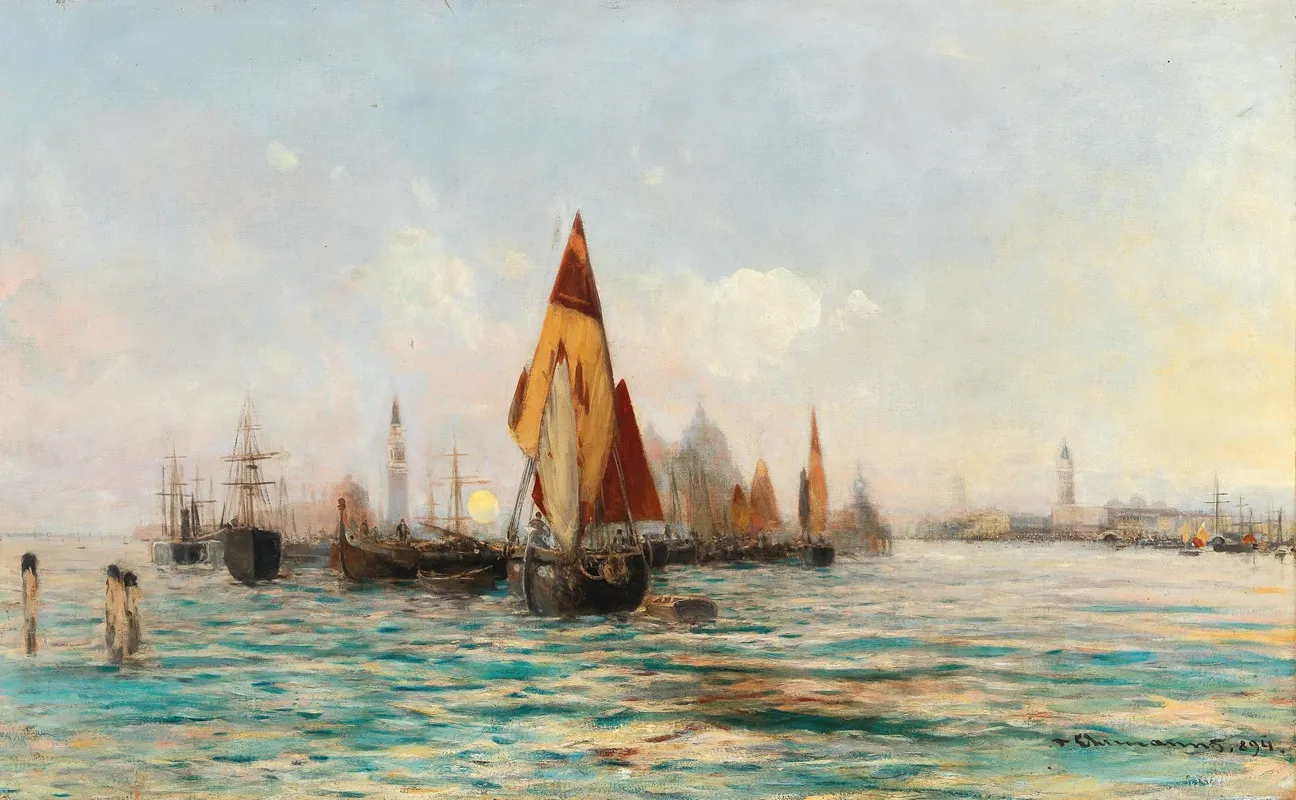 Fishing Boats Near Venice Wall Art by Theodor Freiherr von Ehrmanns - High-Resolution Digital Print