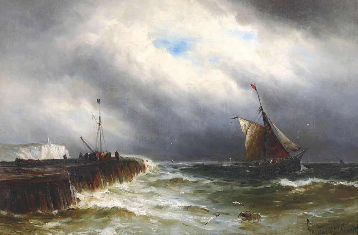 Fishing Boats Off The Coast Wall Art by Gustave de Breanski - High-Resolution Digital Print