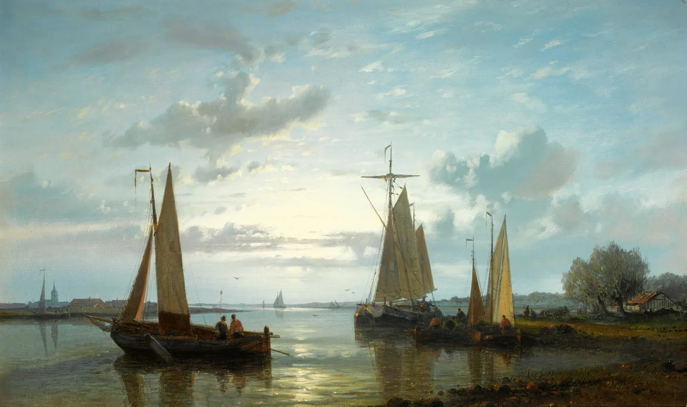 Fishing Boats On The Scheldt Wall Art by Abraham Hulk - High-Resolution Digital Print
