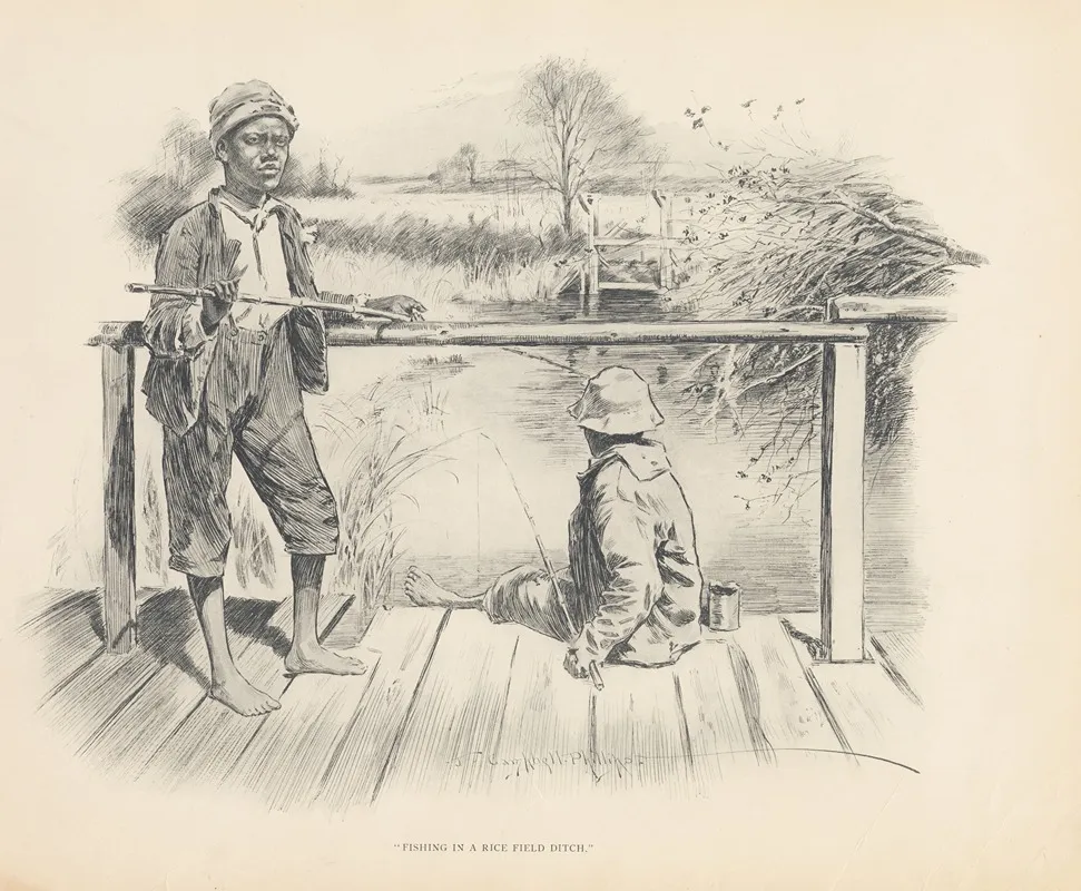 Fishing In A Rice Field Ditch Wall Art by J. Campbel Phillips - High-Resolution Digital Print