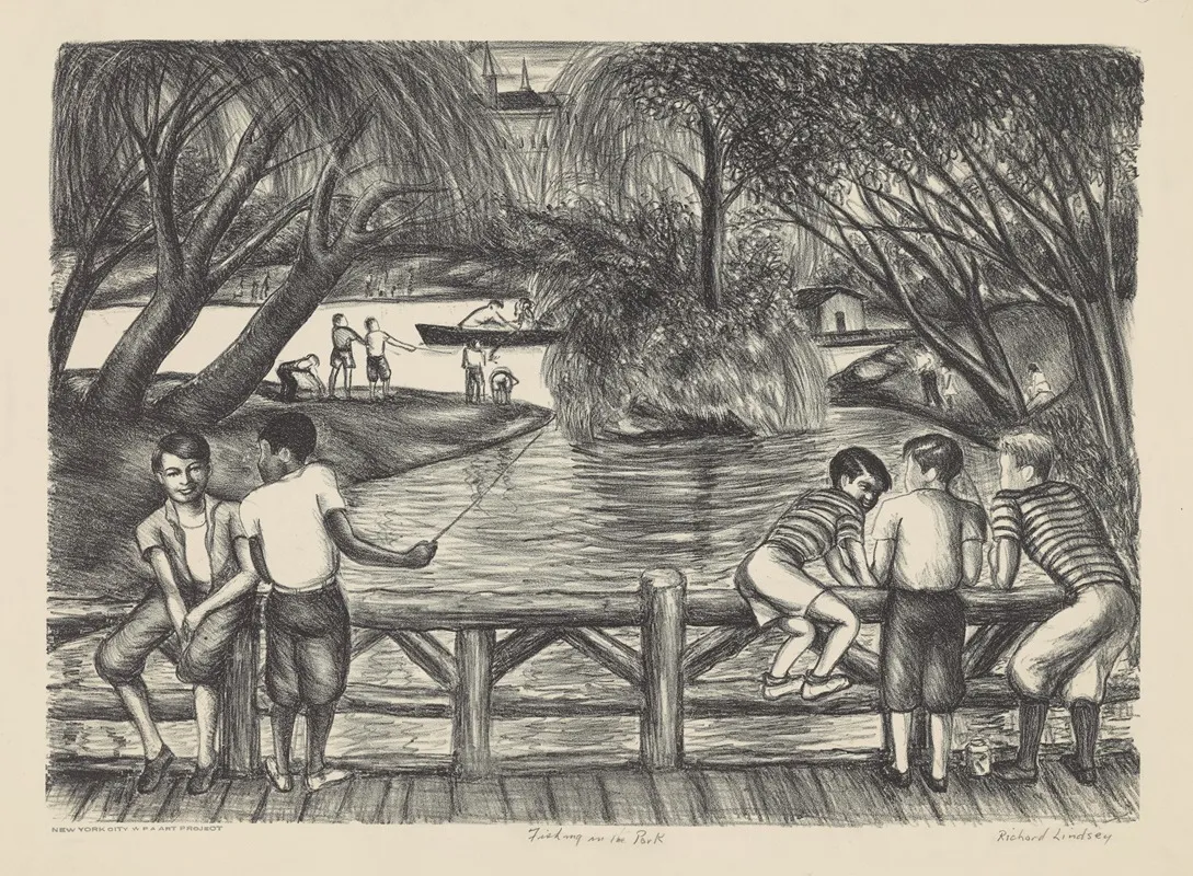Fishing In The Park Wall Art by Richard Lindsey William - High-Resolution Digital Print