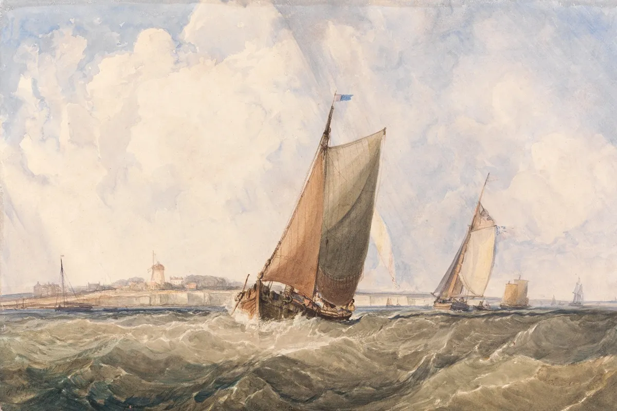 Fishing Vessels In A Heavy Swell Off The Coast Wall Art by George William Crawford Chambers - High-Resolution Digital Print