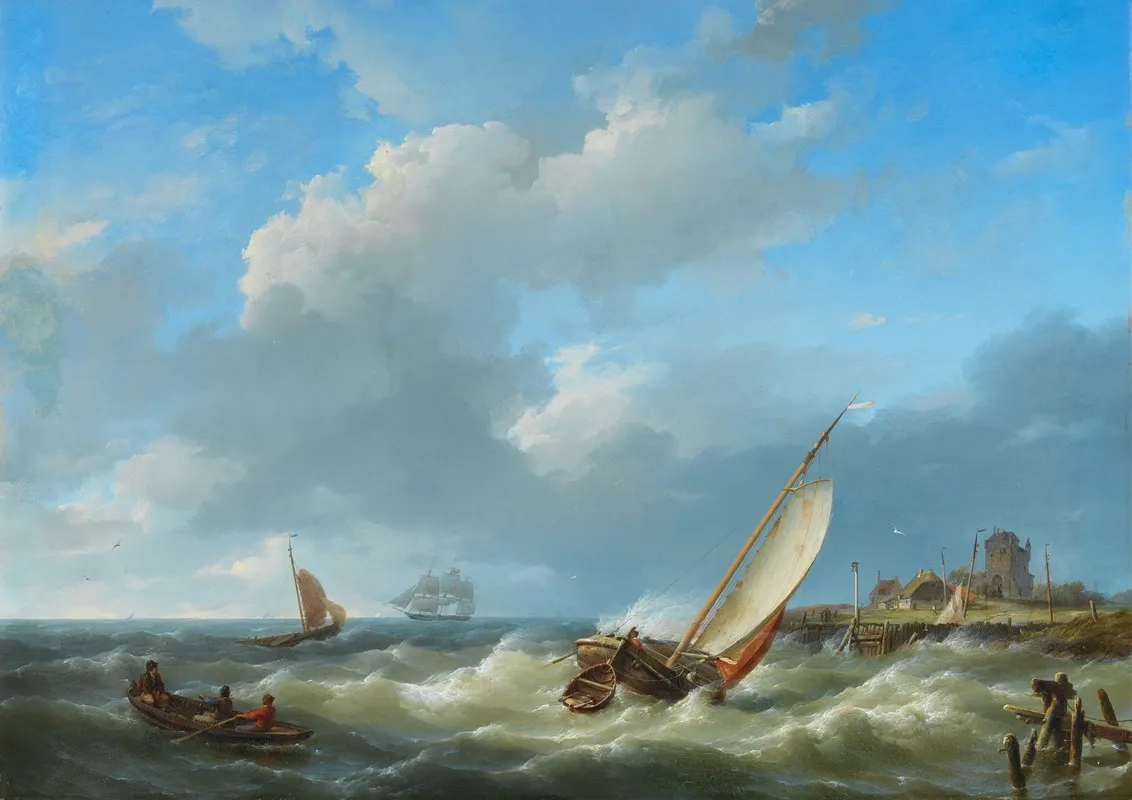 Fishing Vessels In A Squall Wall Art by Hermanus Koekkoek - High-Resolution Digital Print