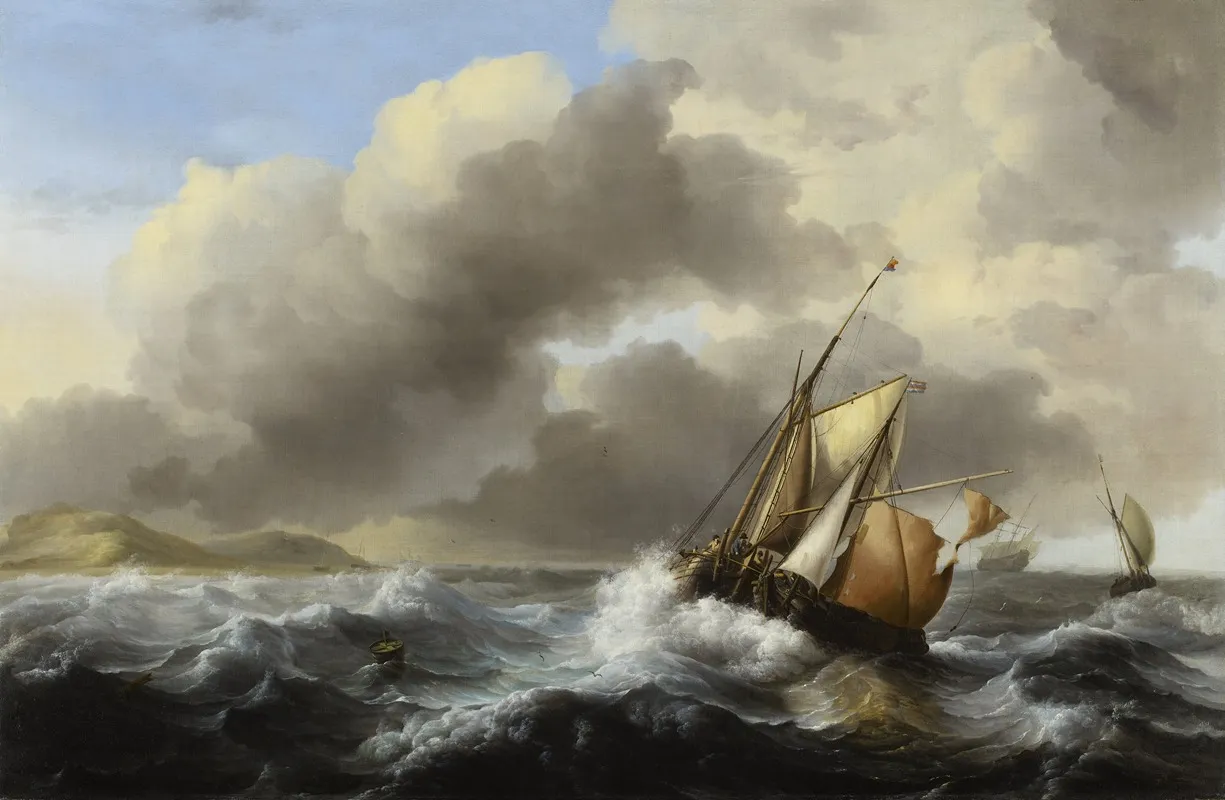 Fishing Vessels Offshore In A Heavy Sea 2 Wall Art by Ludolf Bakhuizen - High-Resolution Digital Print